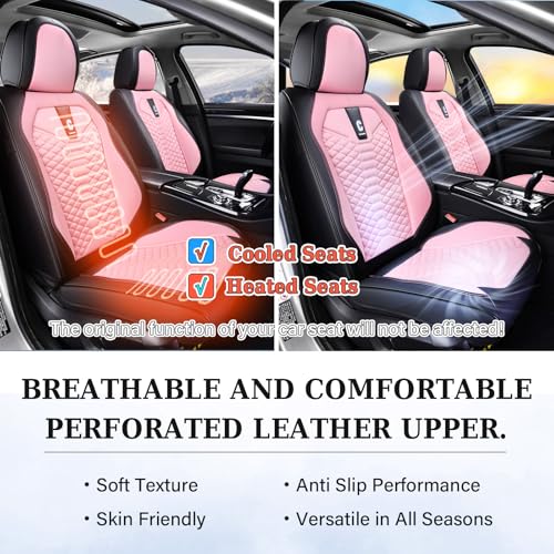 Image of Coverado Front Seat Covers, 2 PCS Pink Seat Cover for Cars, Breathable Fabric& Faux Leather Seat Cover, Driver Seat Cushion, Car Seat Protector Universal Fit Most Cars, Trucks, SUV