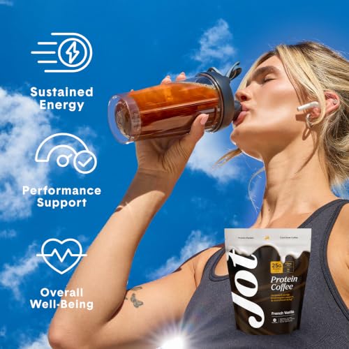 Image of Jot Protein Iced Coffee - 25g Grass-Fed Whey, Only 4 Ingredients - 170mg Caffeine, 1g Sugar, No Artificial Sweeteners - Mix with Water, Milk or Smoothie - French Vanilla (15 Servings)