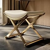 ACICS Leather Ottoman Vanity Stool with Metal X Legs, Multifunctional Modern Padded Seat Rest, for Makeup, Living Room, Bathroom