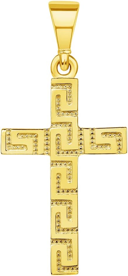 Jewelry America 14k Yellow Gold Greek Key Religious Latin Cross Pendant Necklace (Reversible) - Image 2