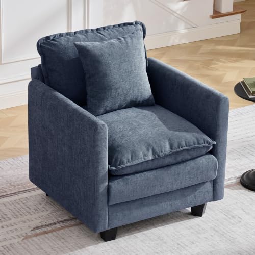 Image of 30'' Cloud Single Couch, Cloud Sofa with Throw Pillow, Modern 1 Seater Reading Chair with Deep Seat, Accent Chairs for Living Room, Bedroom, Small Apartment, Blue