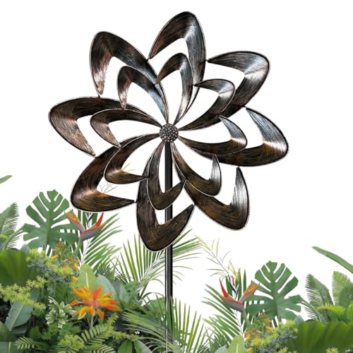 THESEATOP 74 Wind Spinner Outdoor for Yard and Garden Double-Sided Large Metal Kinetic Wind Spinner with Classical Design Stable 3-Prong Stake Yard Art Decor for Patio Lawn (Bronze)