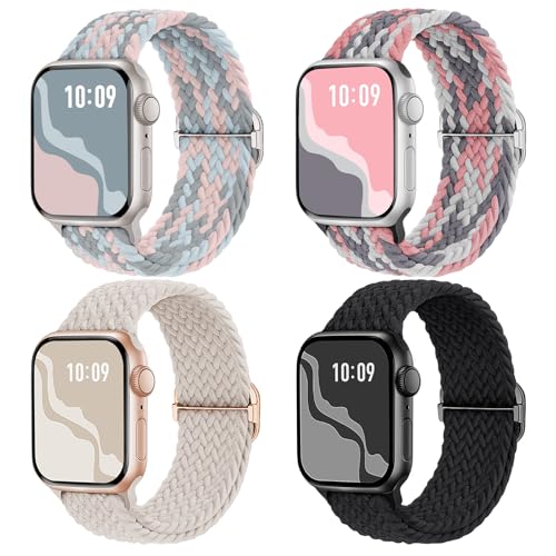 【4枚入り】Suitisbest コンパチブル アップルウォッチ バンド 編み込み 42mm 41mm 40mm 38mm Apple Watch ナイロンバンド 伸縮性 ゴム アップルウォッチ スポーツベルト Series 11 10 9 8 7 6 5 4 3 2 1 SEに対応 長さ無段階調整 柔軟 通気 防汗