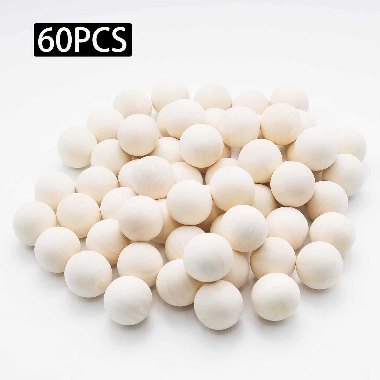 60 Pcs Wooden Round Ball 1-1/5" (30mm)