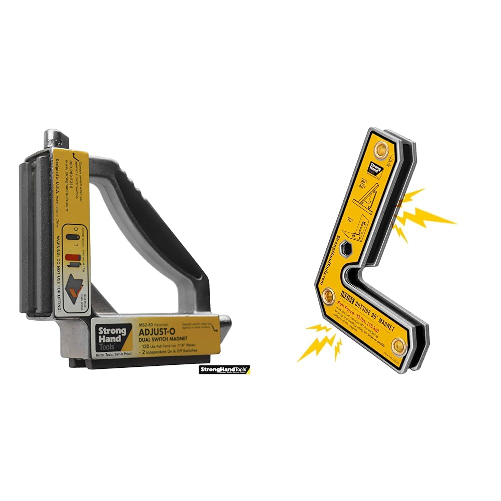 Adjust-O 90° Dual Switch 120 LBS Magnetic Fabrication Square & 90° Fixed Angle 40 lbs Magnetic Welding Square Bundle