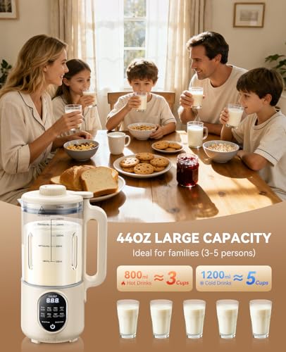 44oz Nut Milk Maker Machine, 8 in 1 Automatic Soy Milk Maker, Homemade Soy, Almond, Oat, Coconut, Plant Based and Non Dairy Beverages, Delay Start/Self-Cleaning with Electronic Cookbook image 6