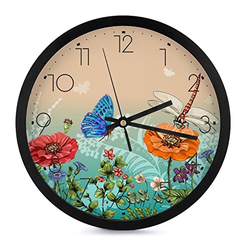 Pendule murale silencieuse pour travailler sans bruit avec design moderne de libellule