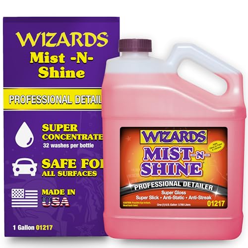Wizards Mist-N-Shine Professional Car Detailing Spray - Quick Detailer Spray for Cars Show-Car Gloss Streak-Free Finish on Paint Chrome Glass and Plastic Trim Wax-Free Formula - 1 Gallon Refill