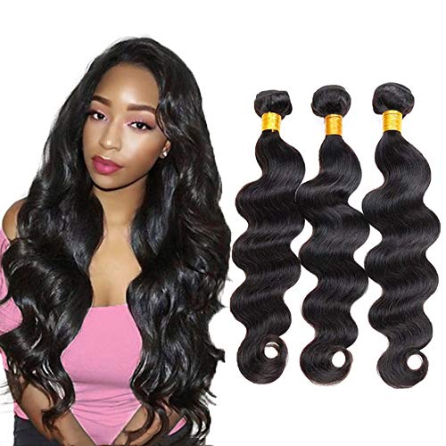 Bex Body Wave Hair Bundles 14 16 18 Total 300g - 100% Unprocessed Brazilian Human Hair Weave 10a Grade Body Wave Bundles Natural Black Color (14 16 18, Body Wave)