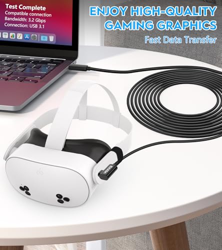 Câble de liaison 16FT pour la recherche de Méta/Oculus 3S/Quest 3/Quest 2/Pro Accessoires, Câble de recharge de remplacement de type C pour transfert de données à grande vitesse, Chargeur rapide USB C à USB C 3.0 Cord pour VR Casque(16FT)