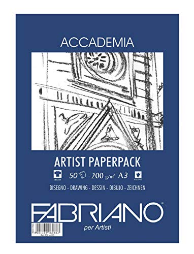 Fabriano Honsell 50813200 - Accademia Zeichenpapier, Block kopfgeleimt, 200 g/m², DIN A3, 50 Blatt, matt, säurefrei und alterungsbeständig, sehr radierfest, weiß