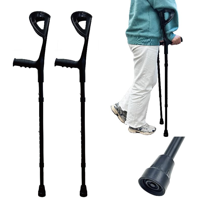 Béquilles pour adultes hommes (x2 unités, poignet ouvert), béquilles de coude pour femme, marche réglable, noir ou pliable