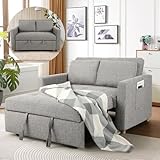SEJOV Convertible Sofa Bed, 3-in-1 Sleeper Sofa Pull Out Couch Bed, 2-Seater Linen Fabric Loveseat Futon Sofa with Spring Support, Adjustable Backrest for Small Spaces, Living Room, Grey