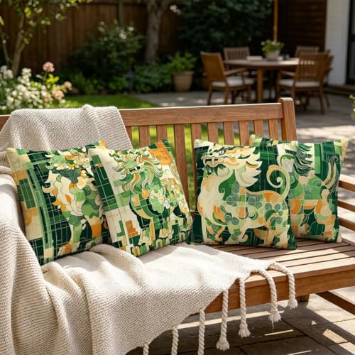 Coussin extérieur imperméable 55x55 vert | Taie en lin durable - 8