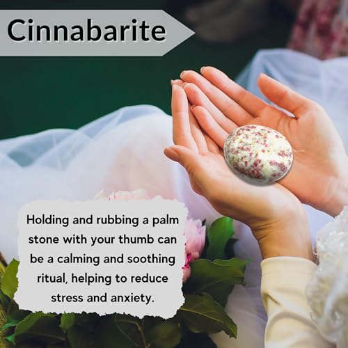 Image of Amazing Gemstone Cinnabarite Crystals and Healing Stones - Large Palm Stone Crystals Piedra - Crystal for Good Luck, Balanced Positive Energy, Meditation - Unique Stocking Stuffers Gifts for Women