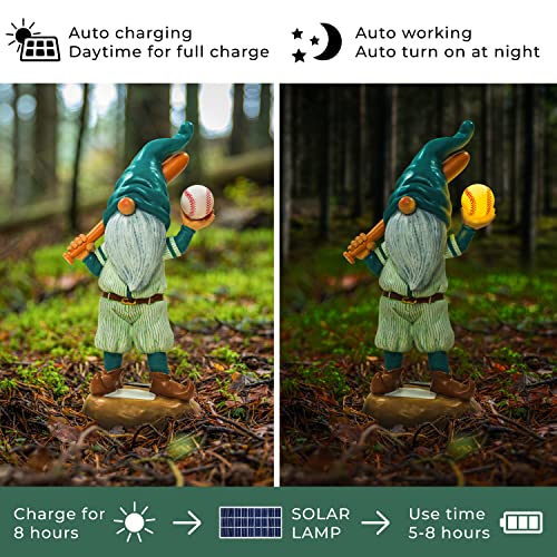 Redwix Baseball Garden Gnomes With Solar Light Ball, Funny Gnomes 11.8" For Yard Decorations Outdoor, Solar Garden Statues #TOP4