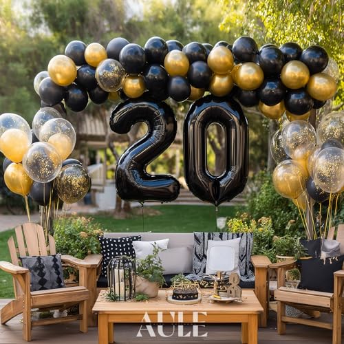Image of AULE 40 Inch Large 20 Balloon Numbers Black, Big Foil Number Balloons, Giant Helium Happy 20th Birthday Party Decorations for Man and Women, Huge Mylar Anniversary Party Supplies