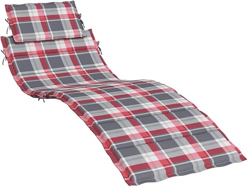 Miniatura 4 de Sun Lounger Cushion Red Check Pattern 73.2"x22.8"x1.2" Cojines Para Sillas De Comedor Outdoor Patio Chair Cushions Outdoor Dining Chair Cushions