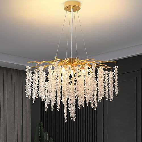 Suspension luminaire cristal doré H3TF5J | Lustre cascade de plafond moderne