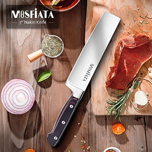 Mosfiata Nakiri Knife 7 Inch Vegetable Cleaver Knife, 5Cr15Mov High Carbon Stainless Steel Kitchen Cooking Knife With Ergonomic Pakkawood Handle, Full Tang Meat Cutting Knife With Sheath For Kitchen #TOP1
