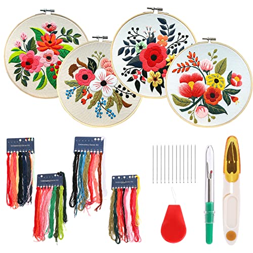 4 conjuntos de kit de bordado engraçado para iniciantes, kit de bordado para artesanato de arte cost