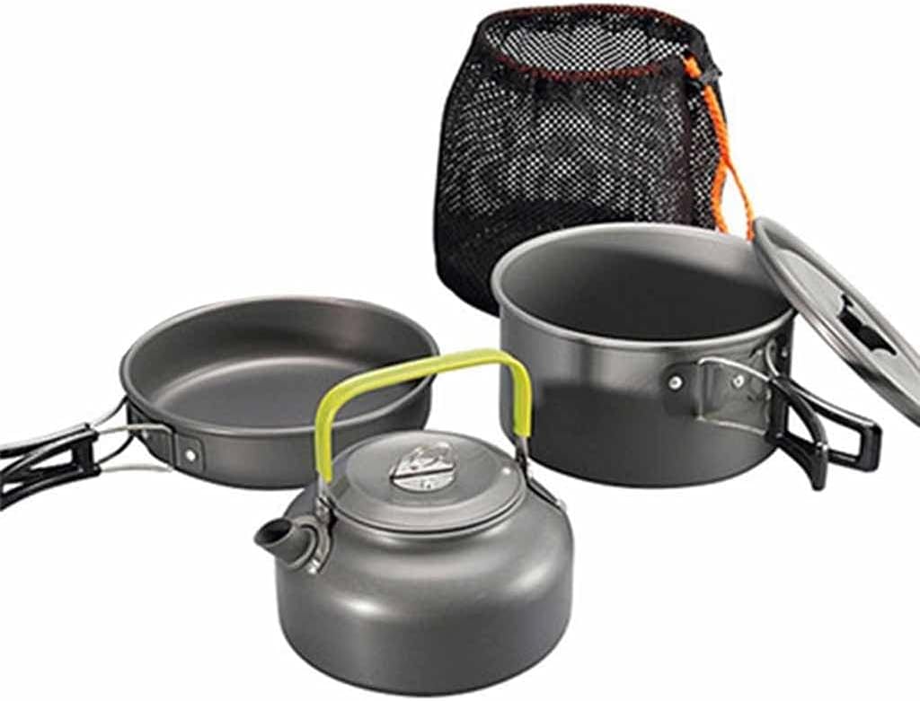 Aluminum Alloy Outdoor Camping Trip Cookware Camping Pot Hiking Picnic Tourist Tableware Set with Folding Spoon Mini Gas Stove (Color : B) (A)