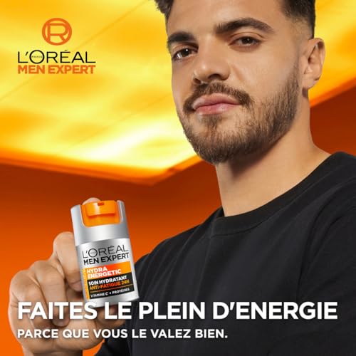 L'Oréal Men Expert - Soin Hydratant Anti-Fatigue 24H pour Homme - Hydrate & Illumine - Concentré en Vitamine C Pure 10% - Usage Quotidien - Hydra Energetic - 50 ml