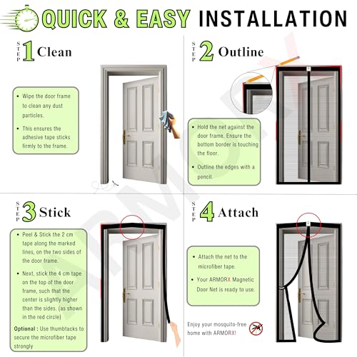 Image of ARMORX High Tensile Polyester Magnetic Door Mosquito Net, Self Closing Magnets with Buckle Strap, Protection from Insects, Pets & Kids Friendly | Classic Grey -210cm x 85cm