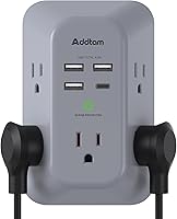 Vista 9 de Protector contra Sobretensiones Extensor de Enchufe - Addtam Divisor de 5 Enchufes con Cargador de Pared USB de 4 Puertos (2 Puertos USB-C), Regleta