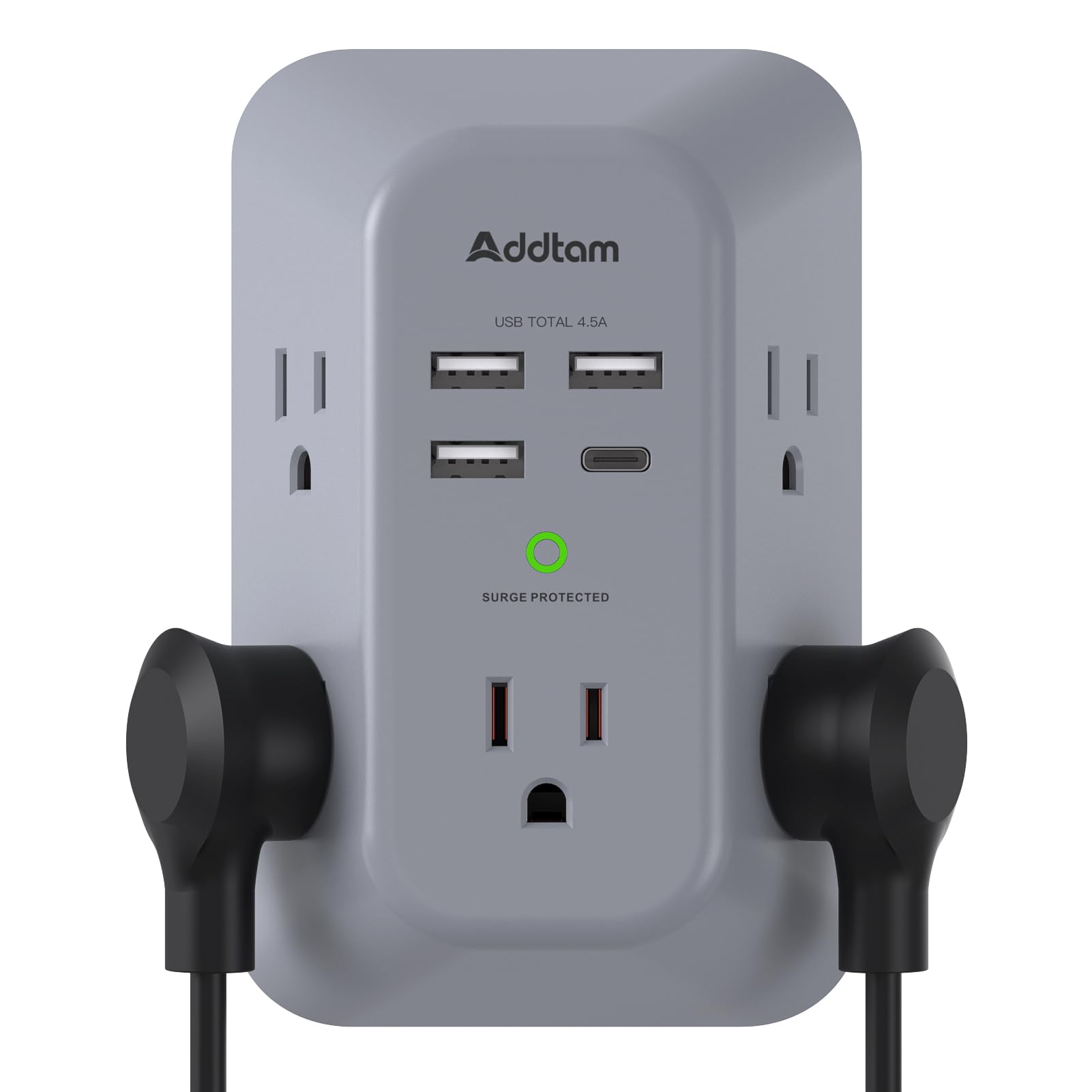 Addtam Surge Protector Outlet Extender, Multi Plug Wall Outlet with 4 USB Ports(1 USB-C), 3-Sided 1800J Power Strip Plug Extension Outlet Splitter,