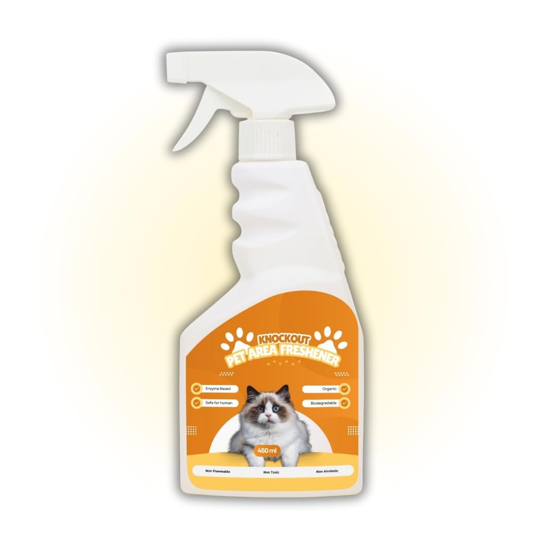 knockout pet Spray Odour and Stain Eliminator for cat Dogs Urine Feces Vomit Drool Biodegradable and Non Toxic Natural enzymes Remove Stains Safe for Pets and Human - 450ml
