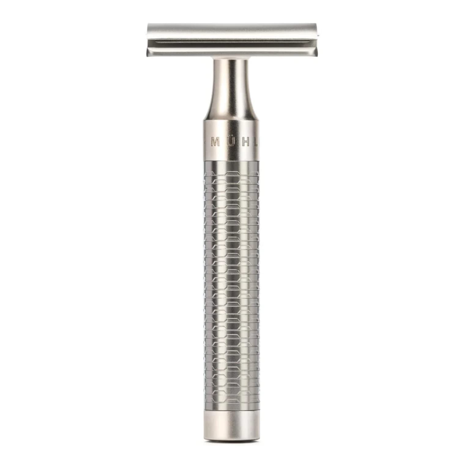 MÜHLE ROCCA Rasierset 3-teilig - Rasierhobel, Rasierpinsel mit Silvertip Fibre, Halterung - Griffe aus Edelstahl