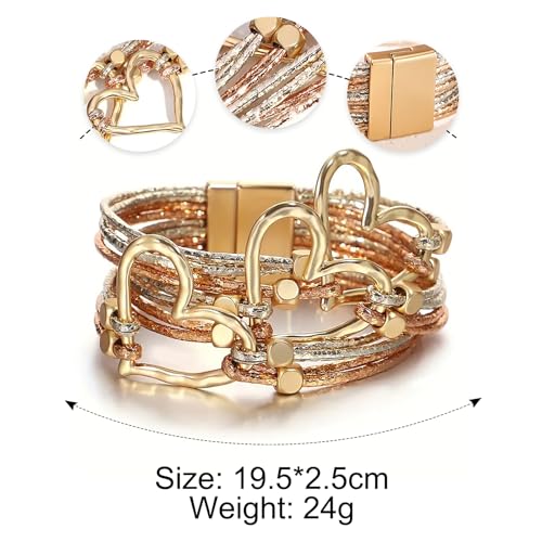 Image of Fesciory Leather Wrap Bracelets for Women, Boho Leopard Multi-Layer Crystal Beads Cuff Bracelet Jewelry