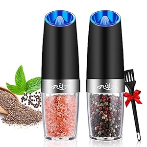 Gravity Electric Salt and Pepper Grinder Set, Automatic and Battery-Operated with Adjustable Coarseness, LED Light, One Hand Operated By Rongyuxuan