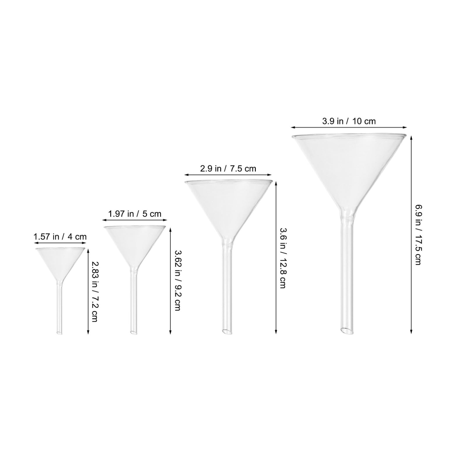 Glastrichter aus Glas, Dreieckig, Kurz, für Laborzwecke