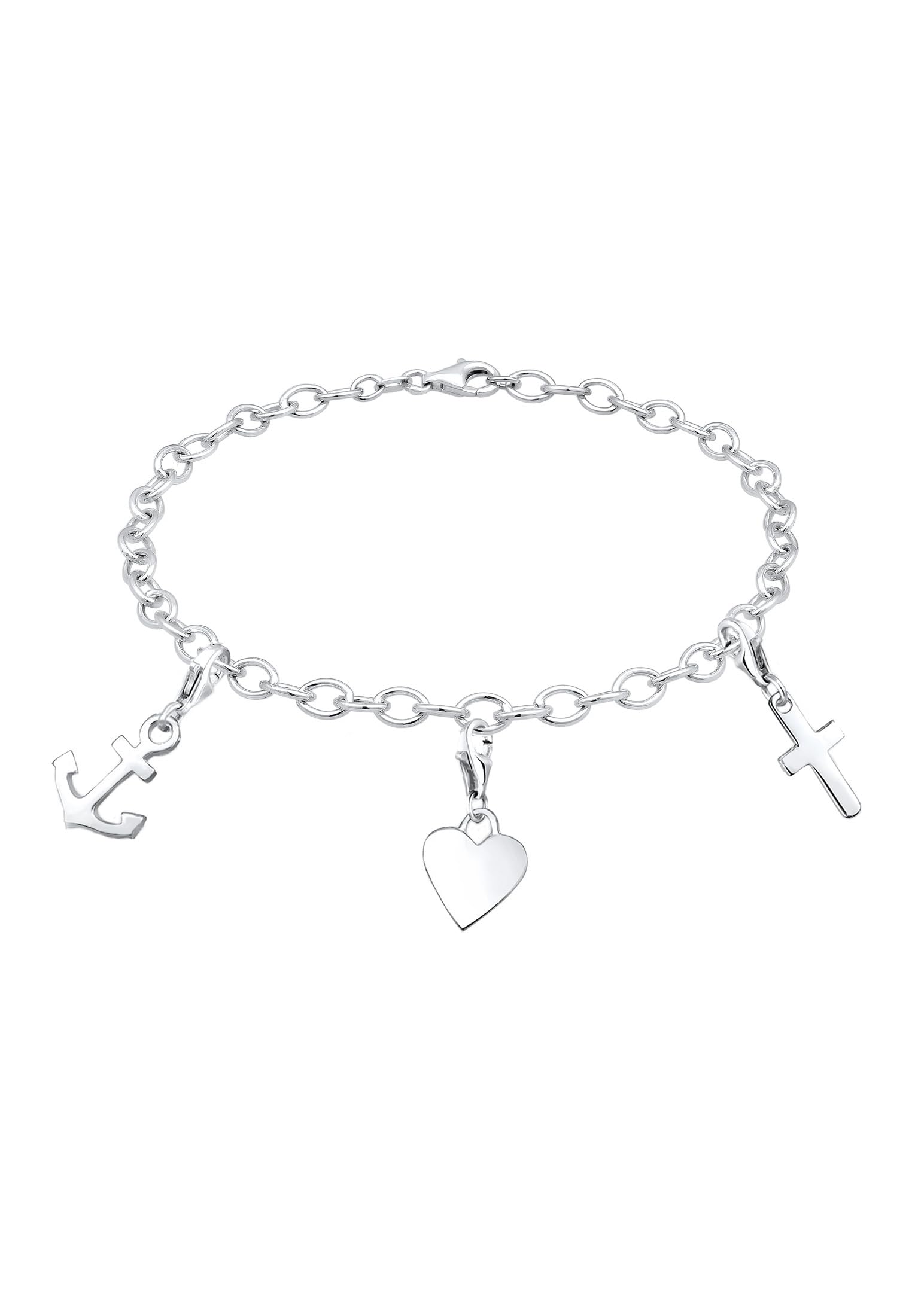 Elli Armband anker hart kruis 925 sterling zilver, 190, Facetgeslepen, Zonder Elli Armband anker hart kruis 925 sterling zilver, 190, Facetgeslepen, Zonder