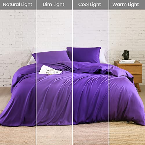 Rosecret King Duvet Cover Set,Purple Bamboo Duvet Cover King Size, Cooling For Hot Sleepers,1 Duvet Cover 2 Pillowcases With Corner Ties,Button Closure #TOP4