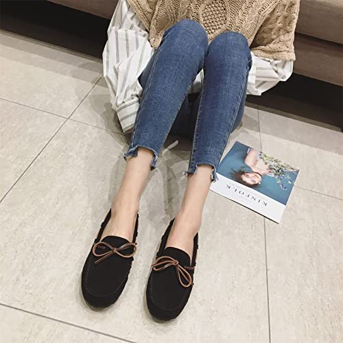 Unifizz Women's Casual Bowknot Moccasins Driving Loafers Slip On Indoor And Outdoor Flat Shoes(Black,Size 6) #TOP5