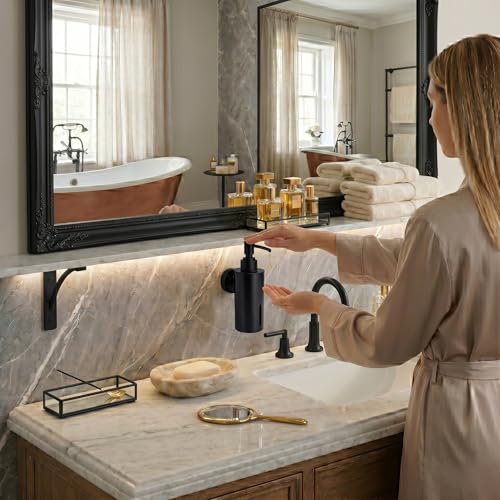 Image of Premium Wall Mounted Liquid Soap Dispenser - 304 Stainless Steel Holder with Frosted Glass Bottle | Rust-Proof Hand Wash Pump for Bathroom, Kitchen, & Wash Basin (Round 10BL)