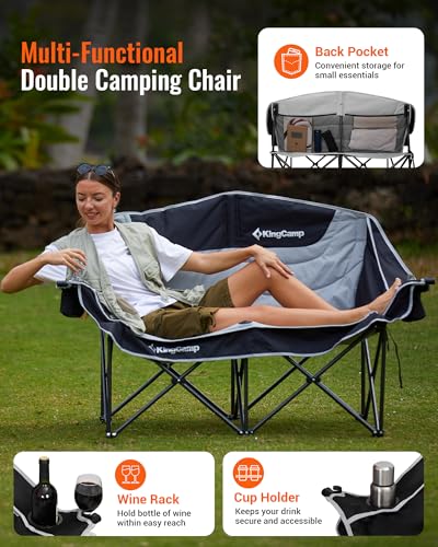 Image of KingCamp Double Camping Chair, Oversized 880lbs Heavy Duty Loveseat XL
