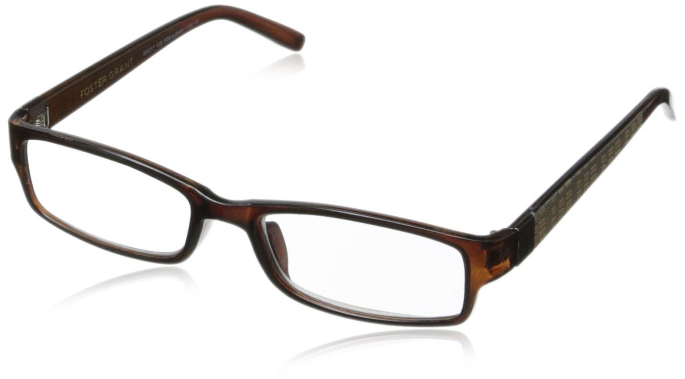 Foster Grant Men's Derick Rectangular Reading Glasses, Black/Transparent, 53 mm, 1.50