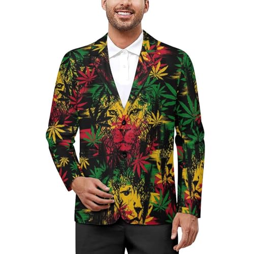 Men's Casual Blazer Two Button Sport Coat Slim Fit Lion Head with Cannabis Marijuana Leaves Suit Blazer Jacket