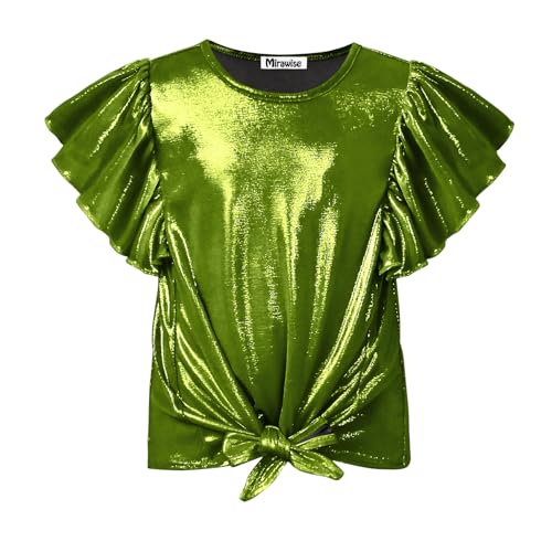 Image of Mirawise Girls Shirts Metallic Tops Clothes Tshirt Ruffle Short Sleeve Tee Size 6-14