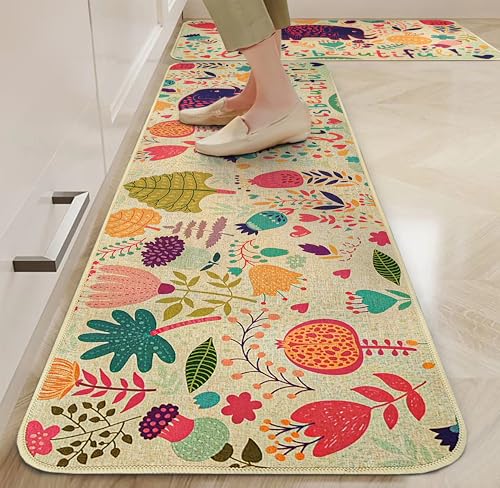 Image of Yellow Weaves- Non-Slip Kitchen Floor Mats, Water Absorbent, Rugs,Standing Jute Mats for Kitchen, Office, Sink and Laundry Room, Life is Beautiful (Pack of 2)