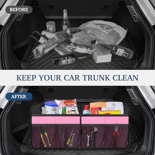 Image of Femuar Car Trunk Organizer, Car Storage Organizer with Large Capacity Waterproof Collapsible Trunk Organizer for Car Suv /Jeep /Sedan (Pink, Standard)