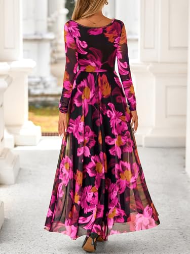 BTFBM Women Maxi Dress Fall 2025 Fashion Elegant Long Sleeve Square Neck Floral Print Party Club Wedding Guest Dresses