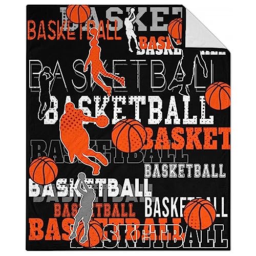 Mercuryelf Basketball Throw Blanket - Soft, Fuzzy & Warm - 50x60 Inches Flannel Blankets for Living Room, Sofa - Black Sports Throws Gift for Teens