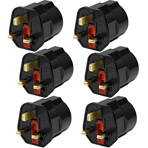 VGUARD European to UK Adapter, 6 pack Plug Adaptor EU to UK Plug Adapter 2 Pin Plug Adaptor to 3 Pin for Travel or Electronic Device from France, Italy, Spain, Germany to UK - Black