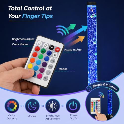 Image of Brewish 4FT Sensory LED Water Bubble Fish Tube Floor Lamp with Wall Bracket, 16 Color Changing Light & 4 Modes, Fake Aquarium Night Light, Home Decor & Gift for Kids, Autism - Remote Control & 12 Fish
