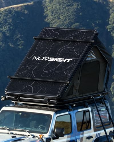 NOVSIGHT Rooftop Tent Hard Shell, Off Road Roof Top Tent Camping Hardshell Rooftop Tents for Camping Overland Tent, Complete Level 7 Wind Test, Roof Tent for Jeep Wrangler Truck Van SUV Rooftop Tent